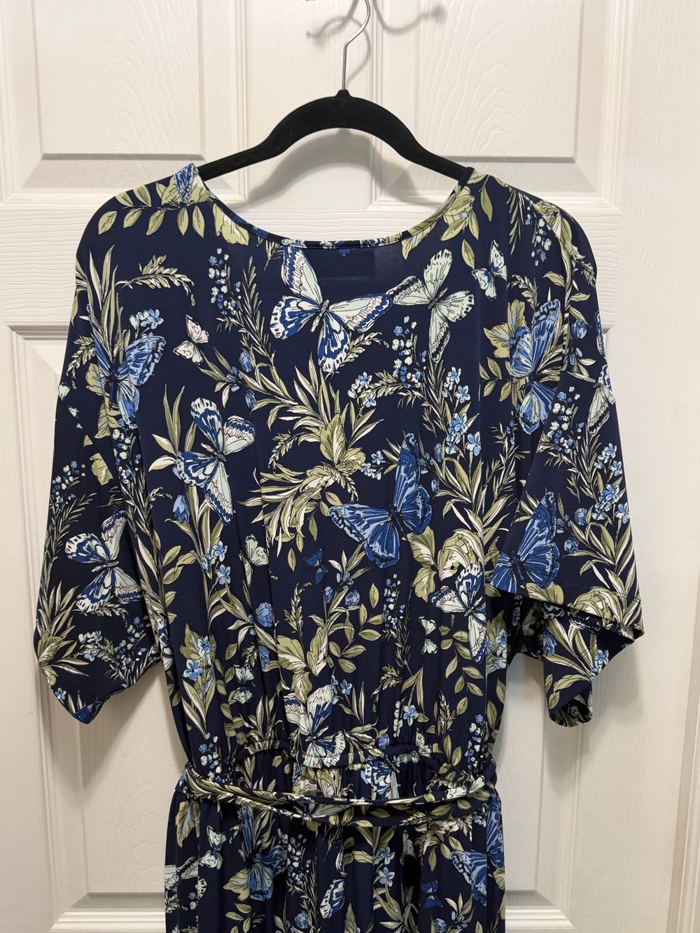 Lane Bryant Blue Butterfly Floral Tie-Waist Jersey Jumpsuit with Pockets - Picture 8 of 8